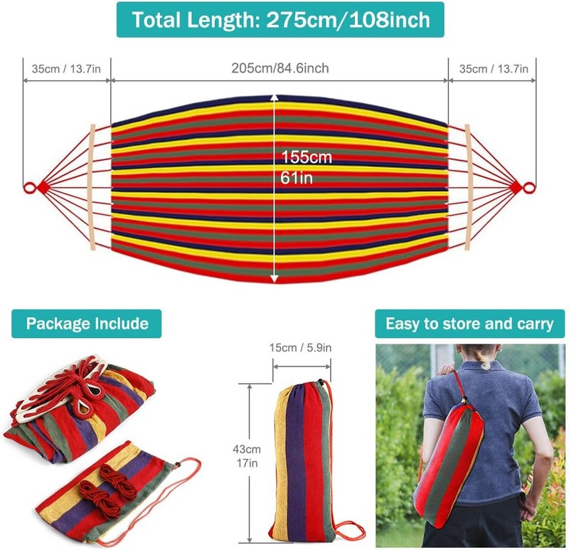 MOSFiATA 285x155cm Hammock with Spreader Bars, Camping Hammock Outdoor, with Thickened Durable Canvas Fabric and Sturdy Metal Knot, 550 lb Load Capacity, for Backyard, Garden Red - Image 4