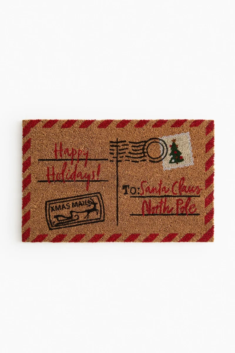 اتش اند ام سجادة باب من ألياف جوز الهند مزيّنة بطبعة