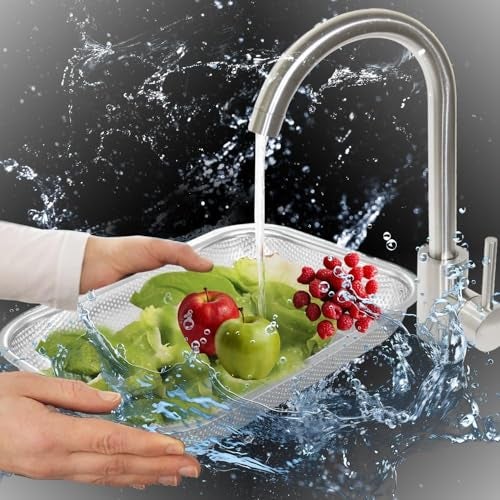 Freshome Stainless Steel Perforated Colander – Heavy-Duty Strainer for Draining Pasta, Vegetables, and Fruits – Durable & Rust-Resistant Kitchen Essential (Silver(40x32), Large) - Image 1