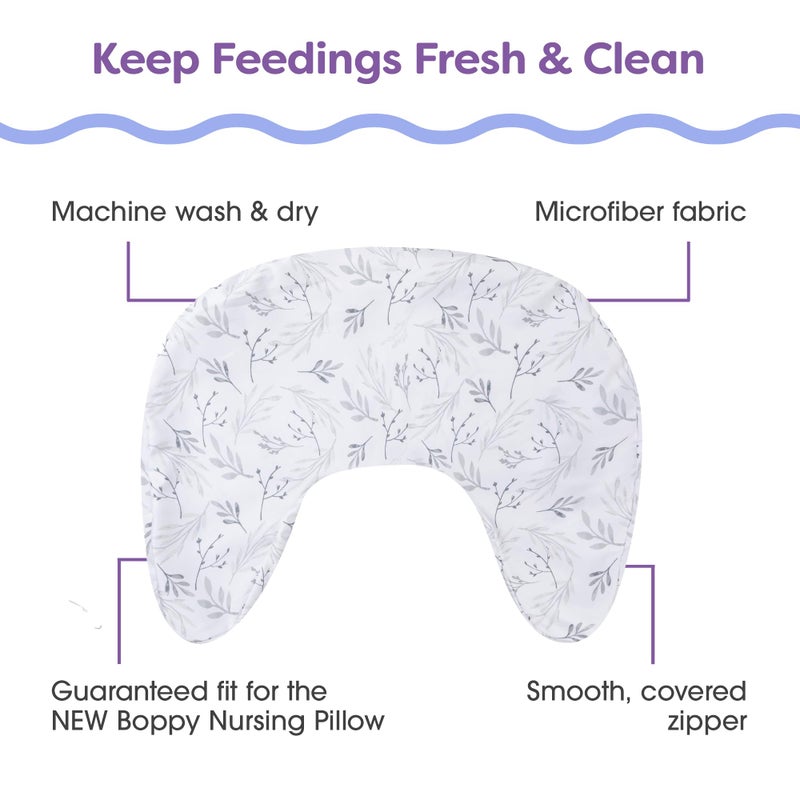 Boppy Nursing Pillow Cover - Soft, Hypoallergenic Washable Microfiber Bottle & Breastfeeding Pillow Covers (Redesigned Feeding Pillow Sold Separately) - Gray Gentle Leaves - Image 3