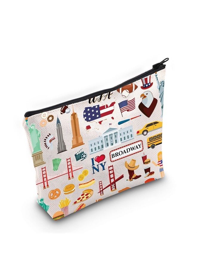LEVLO USA Travel Cosmetic Bag New York Souvenir Gift I Love Newyork Zipper Pouch Bag America Flag Merch (I LOVE NEWYORK) - Image 1