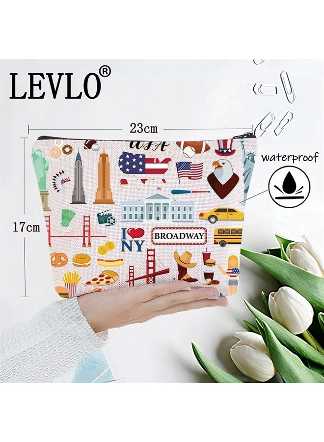 LEVLO USA Travel Cosmetic Bag New York Souvenir Gift I Love Newyork Zipper Pouch Bag America Flag Merch (I LOVE NEWYORK) - Image 2