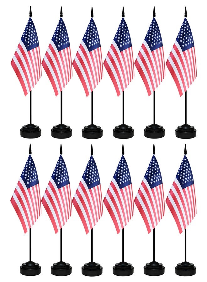 BCLin 12 Pack USA Desk Flags Set, American US Small Mini Table Office Flags with 12" Solid Black Pole, 8.2 x 5.5 Inches, Home and Office Decoration, Festival Celebrations - Image 1