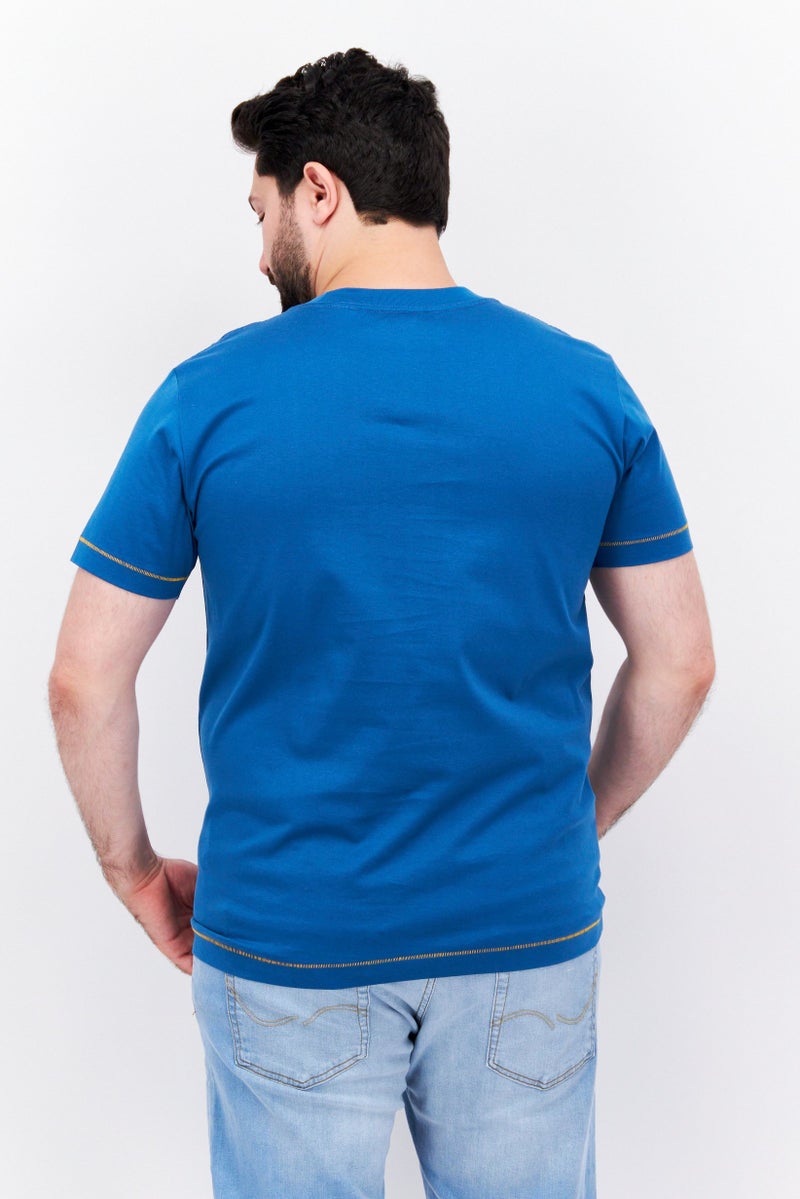 ESPRIT Men Crew Neck Short Sleeves Graphic Plain T-shirt, Light Blue - Image 3