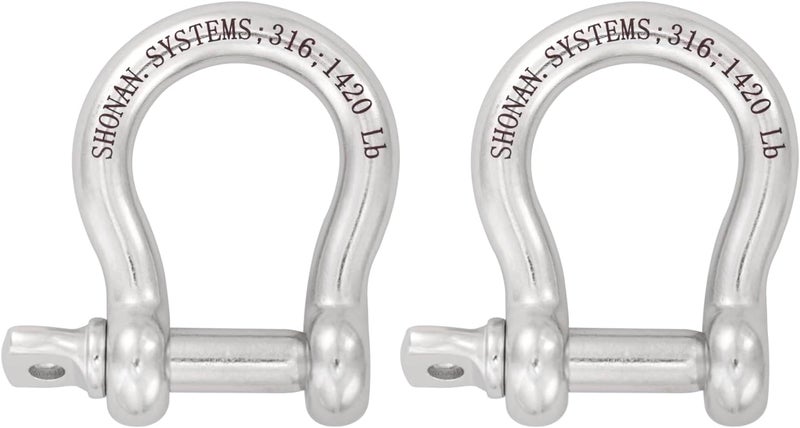Shonan.Systems Shonan 3/8" Bow Shackles - Marine Grade Heavy Duty D-Ring Shackle, 2-Piece Stainless Steel Anchor Shackle - Image 1