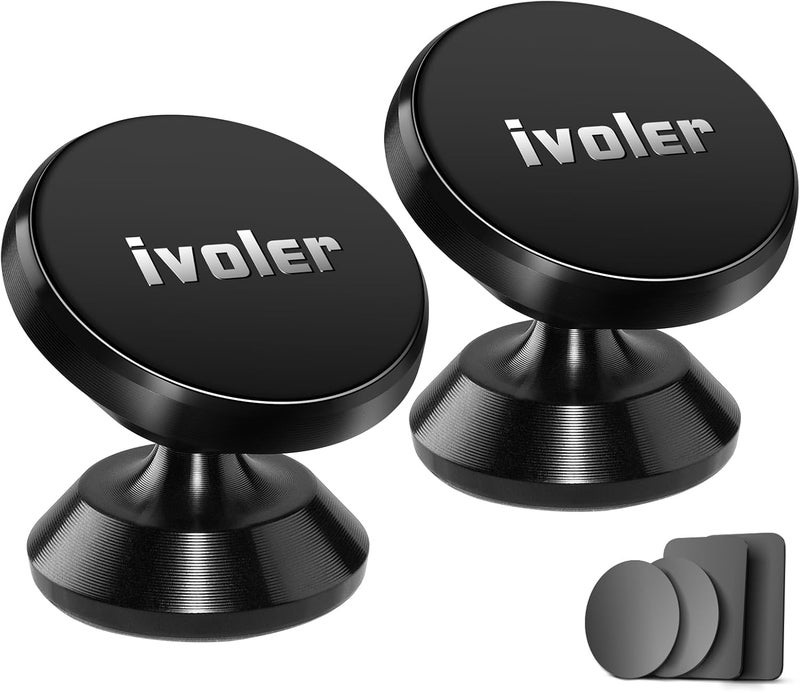 iVoler Magnetic Car Phone Holder - 2 Pieces, 360 Degree Rotation, Universal Smartphone Holder for Car - Black - Image 1