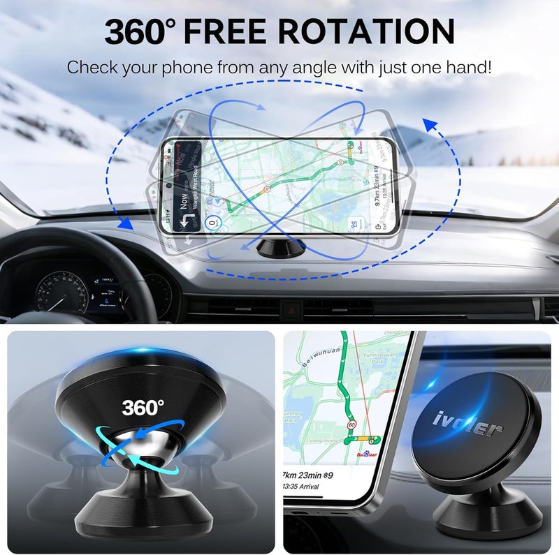 iVoler Magnetic Car Phone Holder - 2 Pieces, 360 Degree Rotation, Universal Smartphone Holder for Car - Black - Image 4