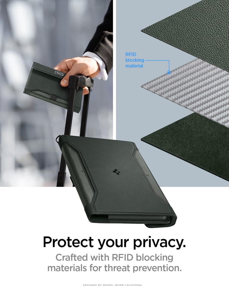 Spigen Life Passport Card Cover Holder Passport Wallet Travel Documents Organizer Protector Passport Holder Travel Accessories with RFID Blocking Technology SIM Card Pin Included - Military Green | Travel Document Organizer, SIM Card Pin Included - Black - Image 4
