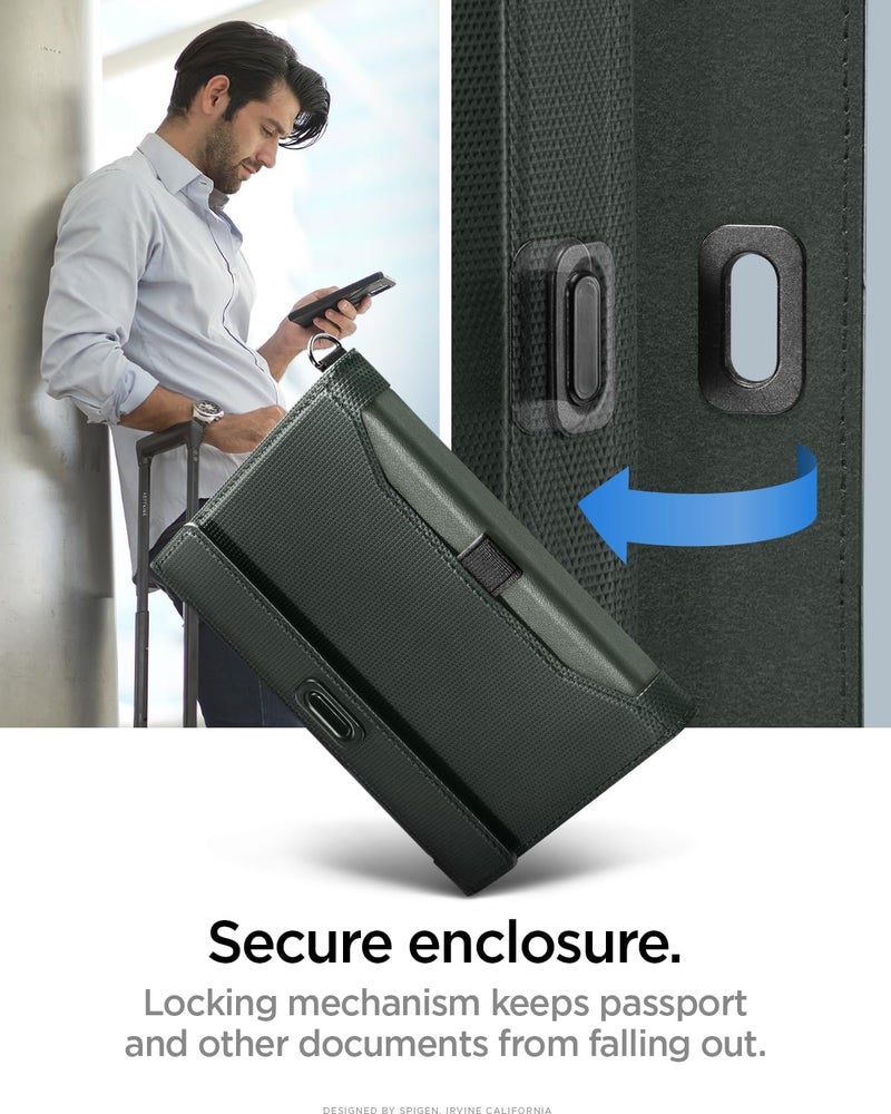 Spigen Life Passport Card Cover Holder Passport Wallet Travel Documents Organizer Protector Passport Holder Travel Accessories with RFID Blocking Technology SIM Card Pin Included - Military Green | Travel Document Organizer, SIM Card Pin Included - Black - Image 5