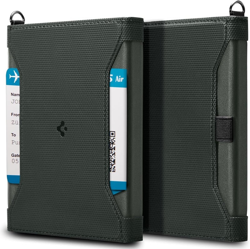 Spigen Life Passport Card Cover Holder Passport Wallet Travel Documents Organizer Protector Passport Holder Travel Accessories with RFID Blocking Technology SIM Card Pin Included - Military Green | Travel Document Organizer, SIM Card Pin Included - Black - Image 1