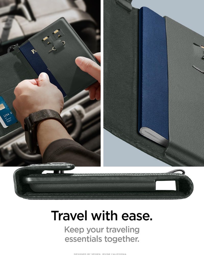 Spigen Life Passport Card Cover Holder Passport Wallet Travel Documents Organizer Protector Passport Holder Travel Accessories with RFID Blocking Technology SIM Card Pin Included - Military Green | Travel Document Organizer, SIM Card Pin Included - Black - Image 2