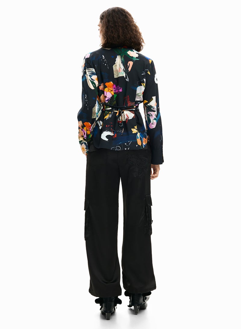 DESIGUAL Long-Sleeved Shirt With V-Neckline Adjustable Tie At The Waist - Image 4