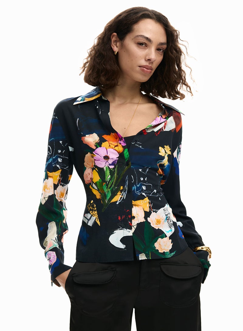 DESIGUAL Long-Sleeved Shirt With V-Neckline Adjustable Tie At The Waist - Image 1