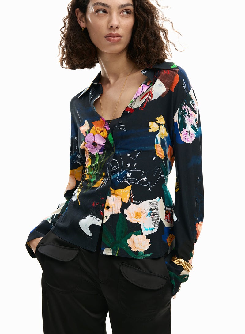 DESIGUAL Long-Sleeved Shirt With V-Neckline Adjustable Tie At The Waist - Image 3
