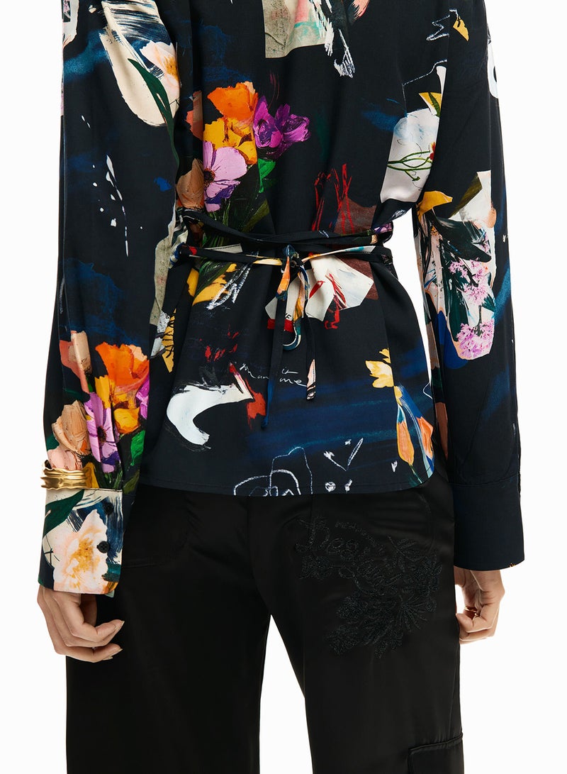 DESIGUAL Long-Sleeved Shirt With V-Neckline Adjustable Tie At The Waist - Image 5