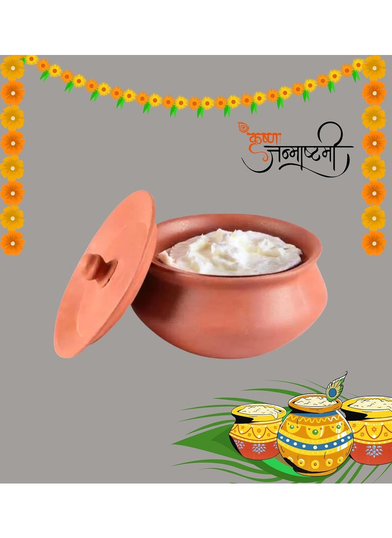 Terra Charms Terra Charms Clay Handi for Handi of Krishna A Clay Tribute to Janmashtamis Joy Clay Pot Serving Pot Hand Craft Handi for Making Makhan Mishri Bhog Parsadm 1L Capacity  - Image 4