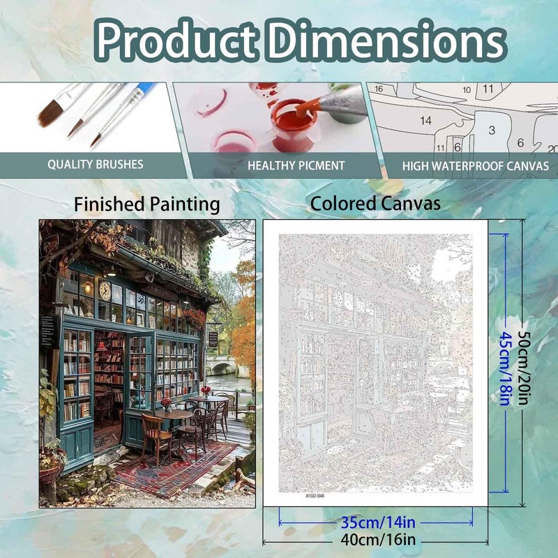 Yunruily Paint by Numbers Adults Bookshop-Paint by Numbers Kits for Adults,Paint by Numbers for Adult Canvas for Gifts Home Wall Decor(16x20inch) - Image 5