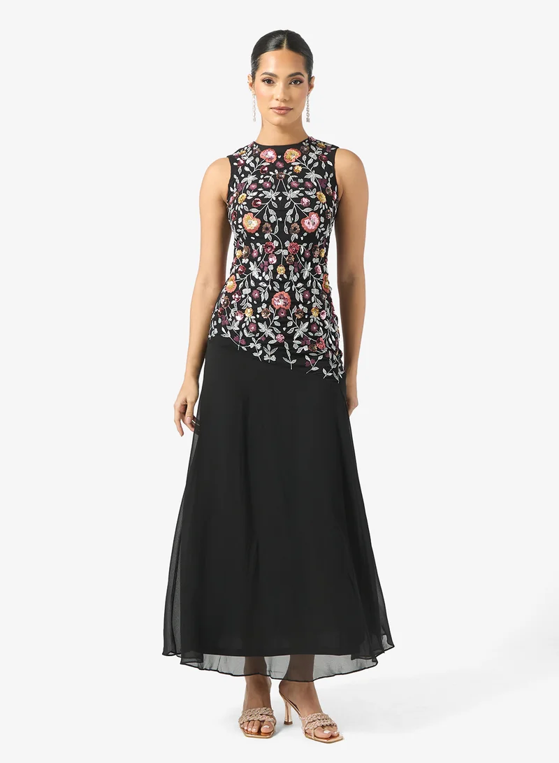 Frock and Frill Mesh Detailed Embellished Maxi Dress