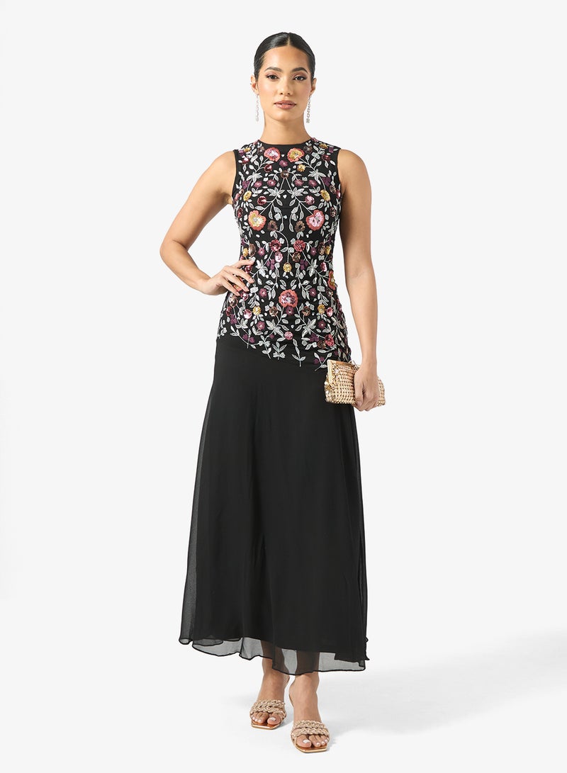 فروك اند فرل فستان ماكسي مزين بتفاصيل شبكية - Image 4