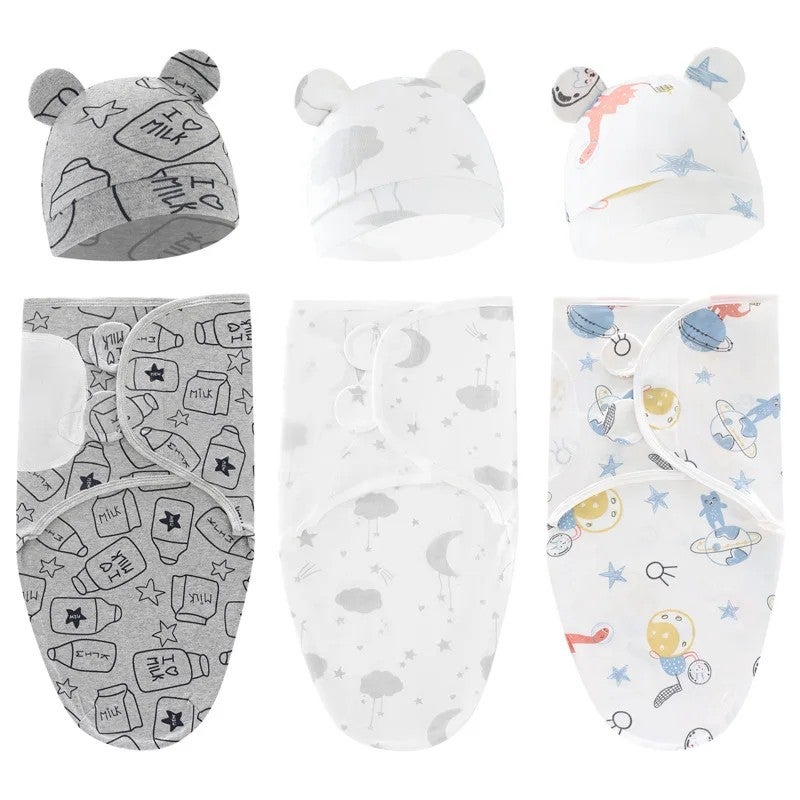Bluejw Baby Swaddle Wrap with Hat Set - Soft Cotton Swaddle Blanket for Newborn Infant Sleep (Swaddlers) - Image 4