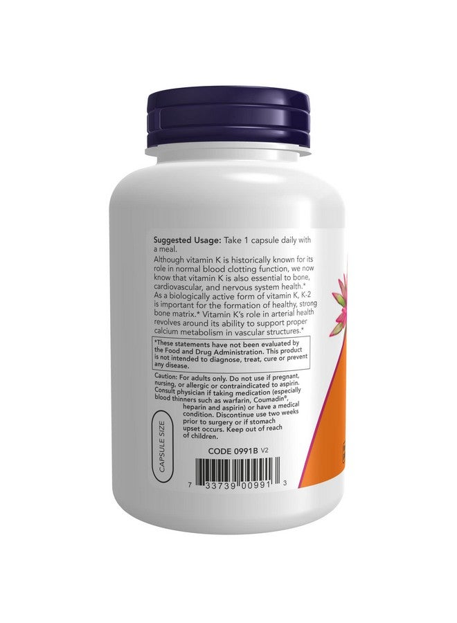 now مكملات فيتامين K2 100 ميكروغرام ميناكينون4 (Mk4) تدعم صحة العظام* 250 كبسولة نباتية - Image 4