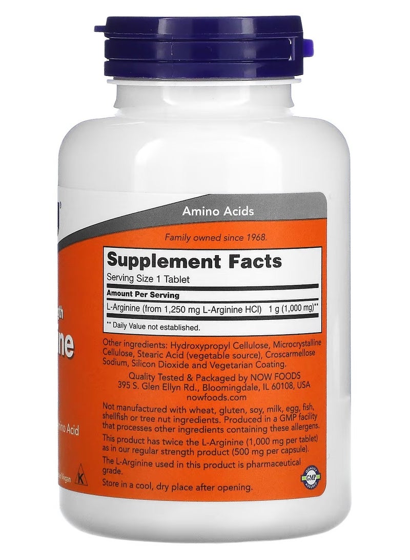 NOW Foods L-Arginine Double Strength 1,000 mg 120 Tablets - Image 2