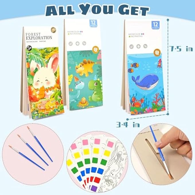 3-PACK WATER COLORING BOOKS FOR KIDS AGES 2-8 - OCEAN, ANIMALS, DINOSAUR THEMES, PAINT WITH WATER BOOKS, TRAVEL ESSENTIALS ACTIVITIES, CREATIVE ARTS CRAFTS FOR TODDLERS BOYS GIRLS - Image 4