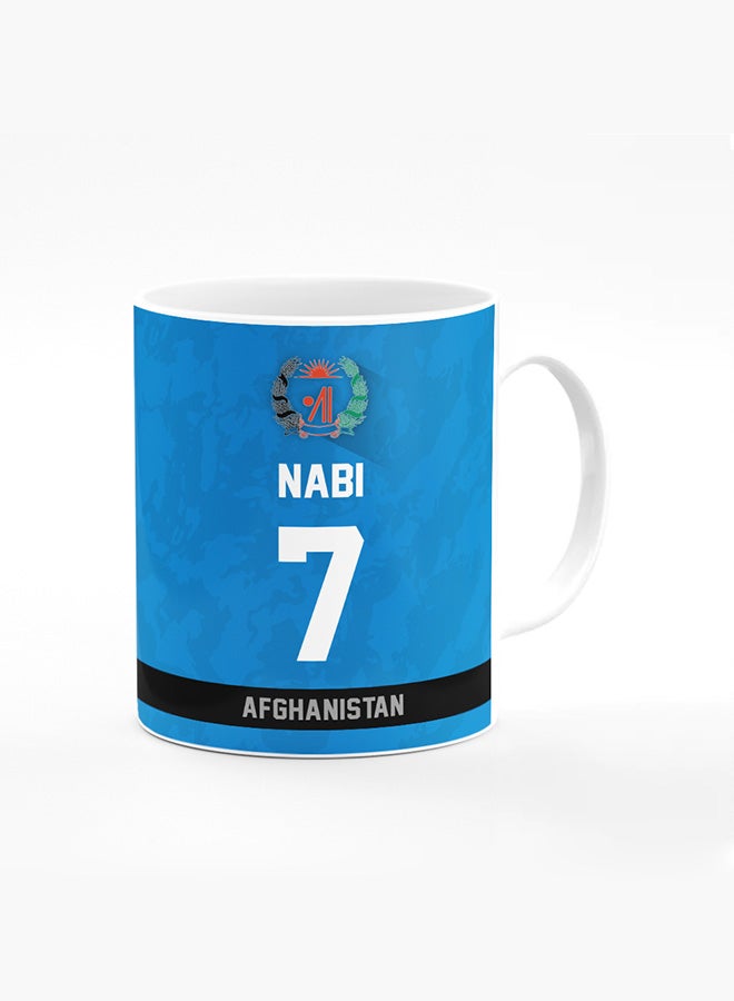 Stylizedd Designer Printed Coffee Mug with Heavy Duty Handle 11oz Ceramic Personalised Gift Mugs Cup - Cricket Player - Mohammad Nabi, Jersey Number - 7 (With Logo) - Image 1
