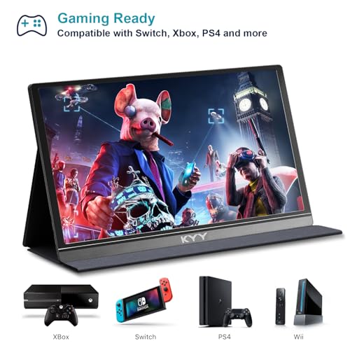 KYY Portable Monitor 15.6inch 1080P FHD USB-C, HDMI Computer Display HDR IPS Gaming Monitor w/Premium Smart Cover & Screen Protector, Speakers, for Laptop PC MAC Phone PS4 Xbox Switch - Image 3
