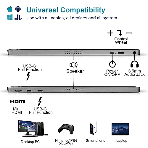 KYY Portable Monitor 15.6inch 1080P FHD USB-C, HDMI Computer Display HDR IPS Gaming Monitor w/Premium Smart Cover & Screen Protector, Speakers, for Laptop PC MAC Phone PS4 Xbox Switch - Image 5