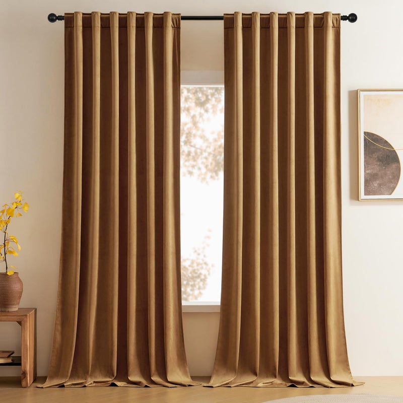 Timeper Gold Brown Velvet Curtains 84 inches 2 Panels Light Blocking Curtains for Bedroom Living Room Thermal Insulated Luxury Super Soft Window DrapesBack Tab  Rod PocketW52 x L84 inches