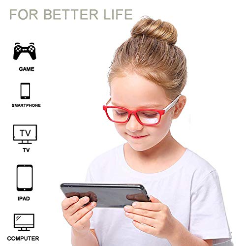AHXLL Kids Blue Light Blocking Glasses 2 Pack, Anti Eyestrain & UV Protection, Computer Gaming TV Phone Glasses for Boys Girls Age 3-9 (Transparent Purple+ Transparent Pink) - Image 2