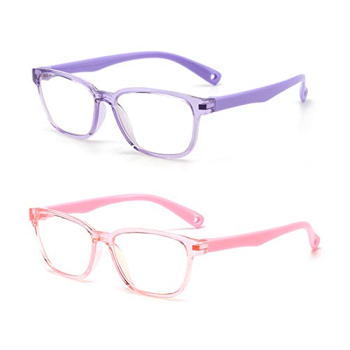 AHXLL Kids Blue Light Blocking Glasses 2 Pack, Anti Eyestrain & UV Protection, Computer Gaming TV Phone Glasses for Boys Girls Age 3-9 (Transparent Purple+ Transparent Pink) - Image 5