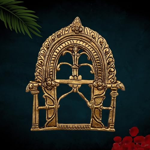 Bhunes Brass Prabhavali for Lord Murti – Decorative Mandir Arch Frame, Handcrafted Hindu Idol Pooja Arch, Temple God Idol Frame, Carved Traditional Peetal, Gold, 5.5 Inch, 1 Piece - Image 1
