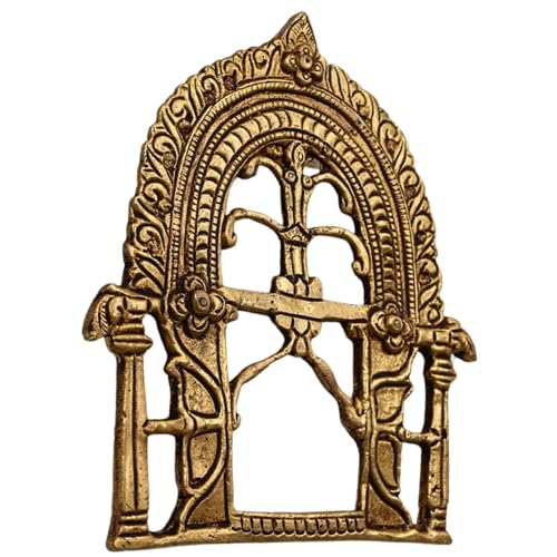 Bhunes Brass Prabhavali for Lord Murti – Decorative Mandir Arch Frame, Handcrafted Hindu Idol Pooja Arch, Temple God Idol Frame, Carved Traditional Peetal, Gold, 5.5 Inch, 1 Piece - Image 4