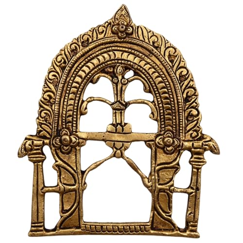 Bhunes Brass Prabhavali for Lord Murti – Decorative Mandir Arch Frame, Handcrafted Hindu Idol Pooja Arch, Temple God Idol Frame, Carved Traditional Peetal, Gold, 5.5 Inch, 1 Piece - Image 2