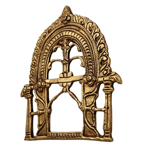 Bhunes Brass Prabhavali for Lord Murti – Decorative Mandir Arch Frame, Handcrafted Hindu Idol Pooja Arch, Temple God Idol Frame, Carved Traditional Peetal, Gold, 5.5 Inch, 1 Piece - Image 3