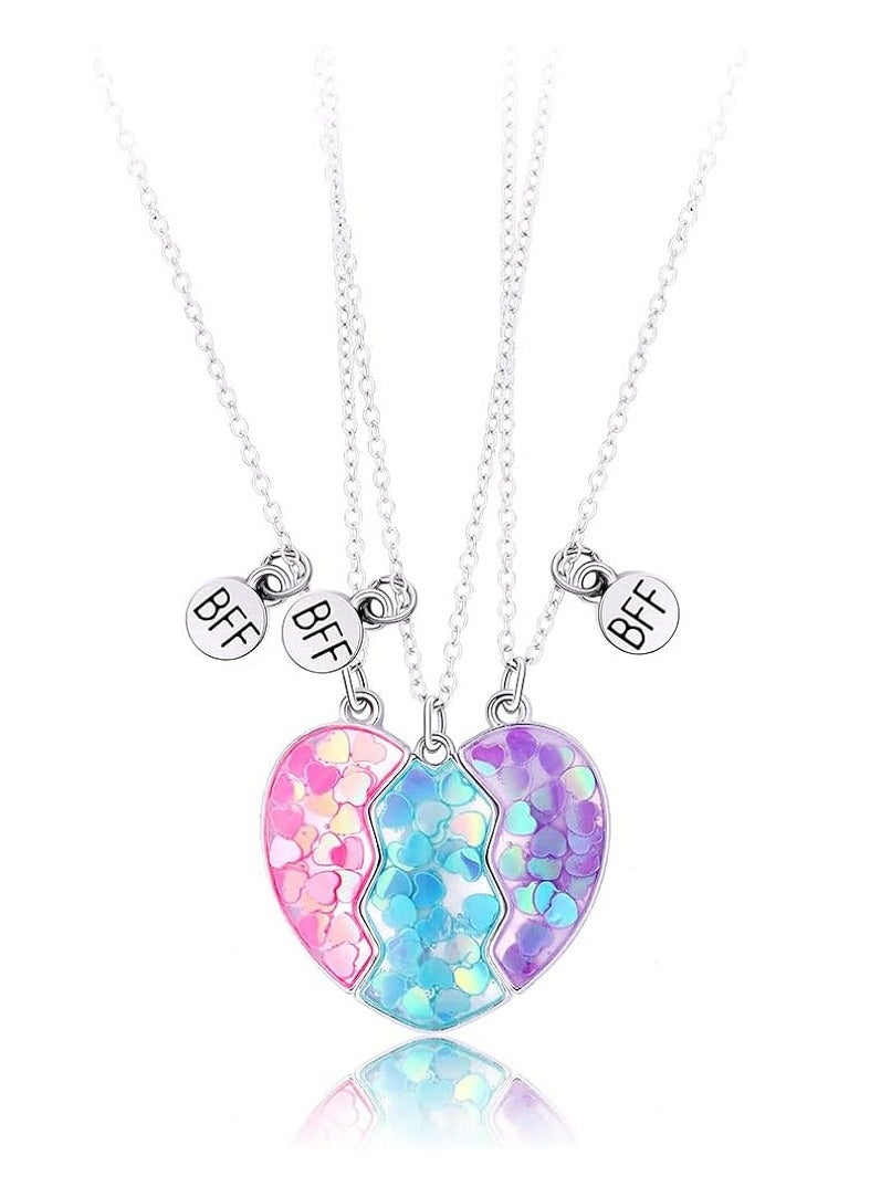 أوزيغالور قلادات صداقة لـ 3 فتيات، قلادات قلب، هدايا للأخوات والأصدقاء - Image 1