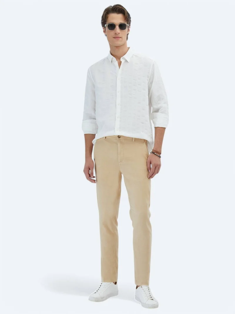Kip White Regular Fit Long Weaving Classical Shirt