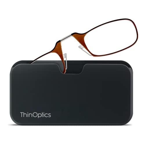 ThinOptics نظارات قراءة ThinOptics للبالغين غير محددة الجنس + علبة بود عالمية سوداء | إطارات بنية، قوة 1.00 نظارات قراءة إطارات بنية / علبة سوداء، 44 مم - Image 3