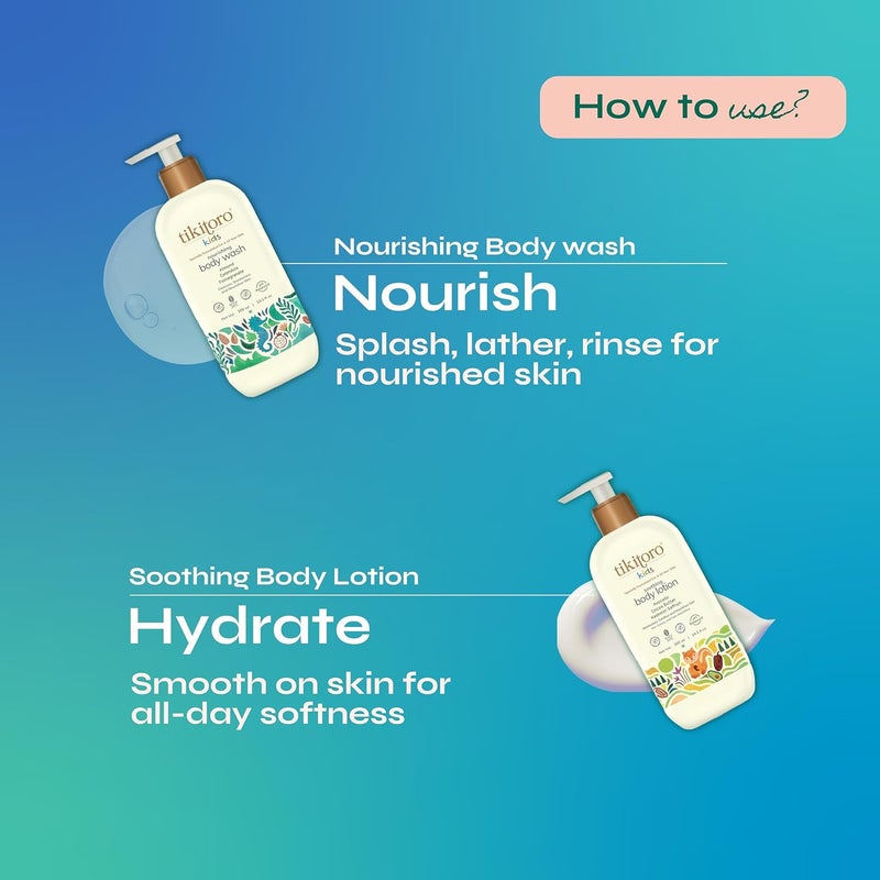 Tikitoro حزمة كومبو لجسم الأطفال | 100% نباتي مع غسول جسم مغذي ومرطب جسم مهدئ | بدون بارابين وسلفات | حزمة هدايا كومبو (العمر: 4+) (300 مل × 2) - Image 5