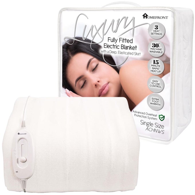 ELECTRIC BLANKET SINGLE BED SIZE 200 X 107 X 40CM FITTED HEATED MATTRESS COVER UNDERBLANKET ELASTICATED SKIRT FAST HEAT UP MACHINE WASHABLE SAFE FOR ALL NIGHT USE