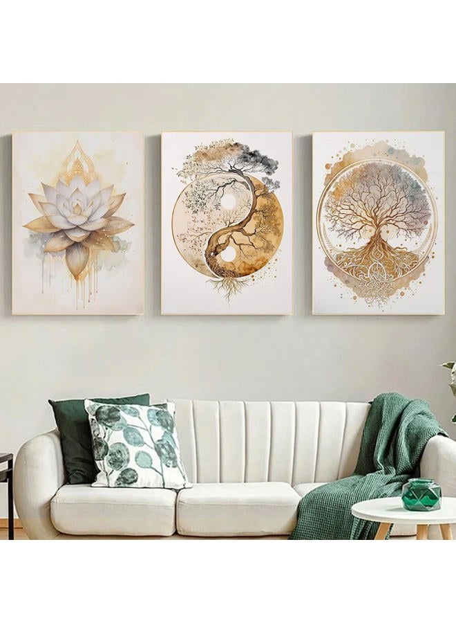 ARPADAMO 3 Pack Diamond Kits for Adults,5D Tree of Life Diamond Painting DIY Modern Gold Lotus Diamond Painting Art Kit for Adult,Round Full Drill Diamonds, Diamond Art Kit for Home Decor-12x16inch - Image 2