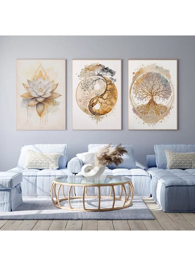 ARPADAMO 3 Pack Diamond Kits for Adults,5D Tree of Life Diamond Painting DIY Modern Gold Lotus Diamond Painting Art Kit for Adult,Round Full Drill Diamonds, Diamond Art Kit for Home Decor-12x16inch - Image 3