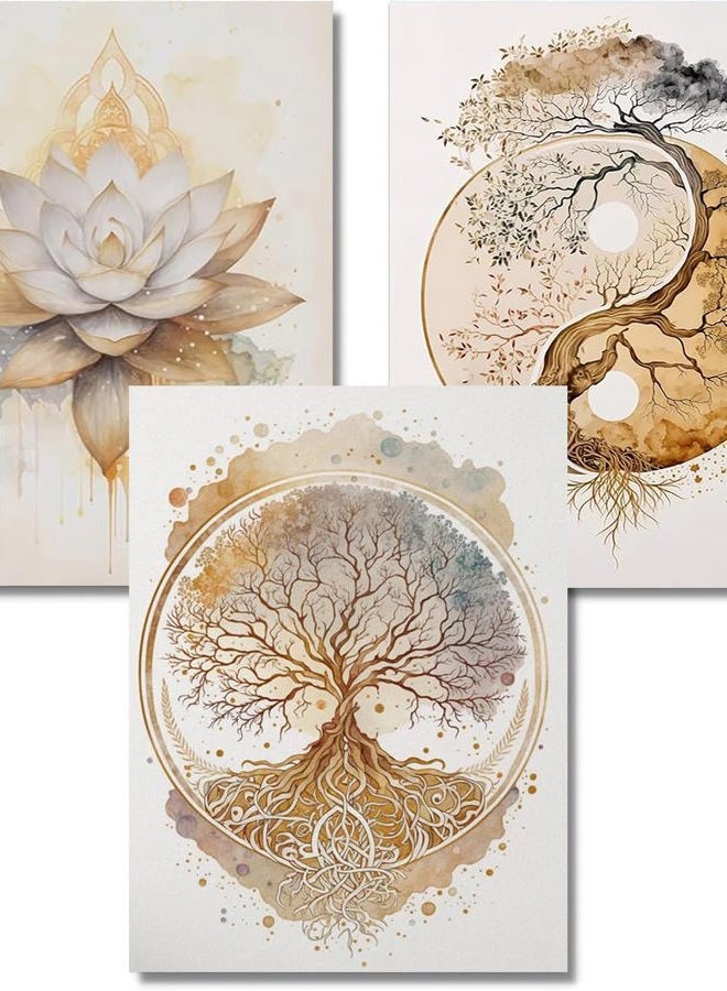 ARPADAMO 3 Pack Diamond Kits for Adults,5D Tree of Life Diamond Painting DIY Modern Gold Lotus Diamond Painting Art Kit for Adult,Round Full Drill Diamonds, Diamond Art Kit for Home Decor-12x16inch - Image 1