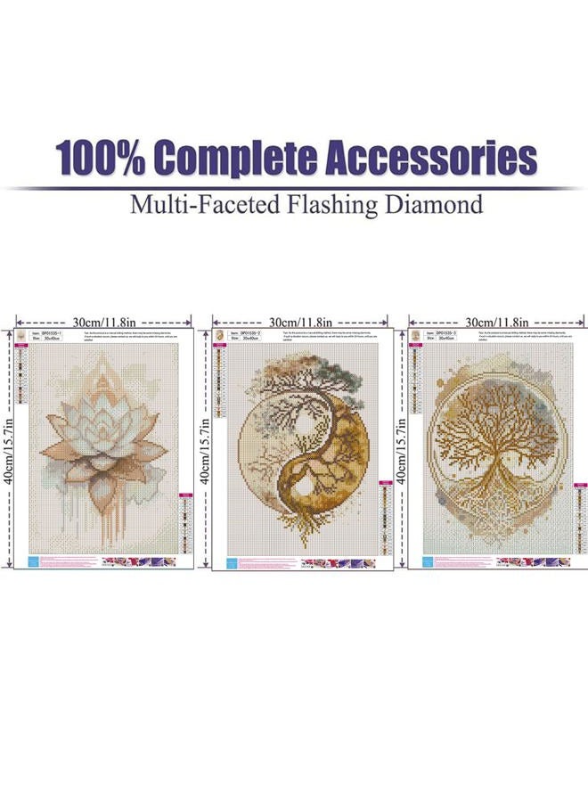 ARPADAMO 3 Pack Diamond Kits for Adults,5D Tree of Life Diamond Painting DIY Modern Gold Lotus Diamond Painting Art Kit for Adult,Round Full Drill Diamonds, Diamond Art Kit for Home Decor-12x16inch - Image 4