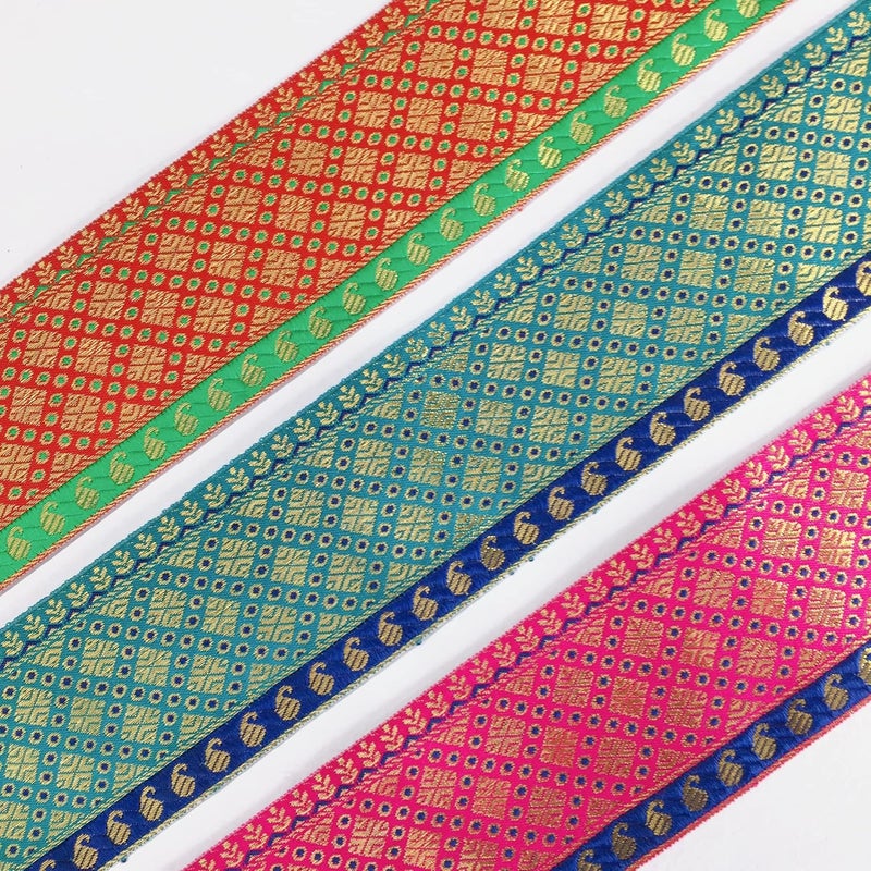 Lami لأمي 9 متر تصميم مربع أحمر حواف دانتيل جاكار للفساتين، الساري، حواف ليهينغا، دوباتا، حقيبة، حرف وزينة - Image 3