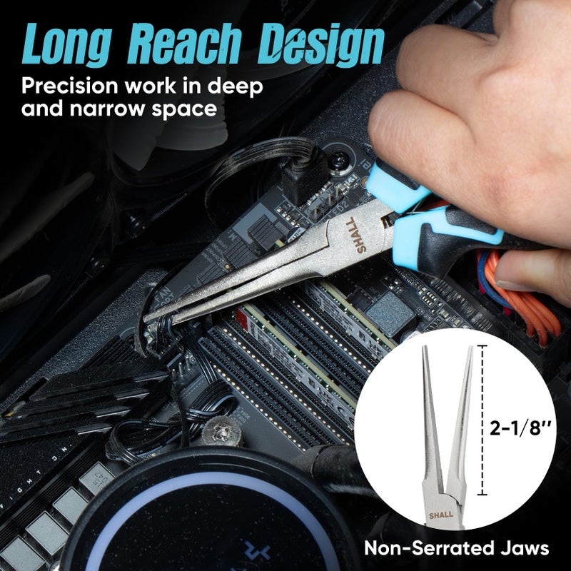 SHALL 6" Mini Needle Nose Pliers, Long Nose Pliers w/Comfort Grip Handles & Non-Serrated Drop Forged Steel Jaws, Small Needle Nose Pliers for Jewelry Making, Wire Wrapping, Crafts, Electronic Repair - Image 5