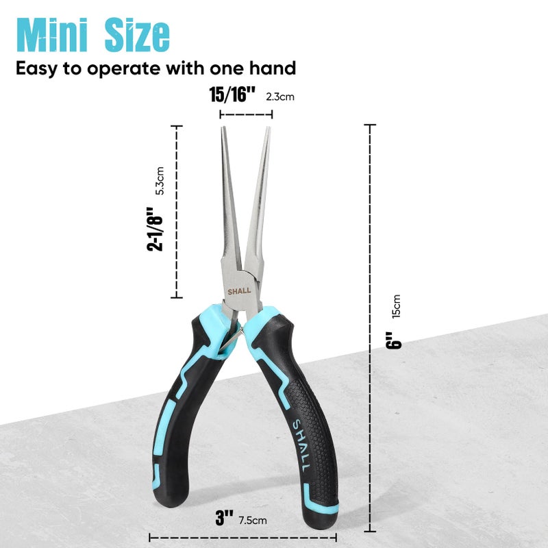 SHALL 6" Mini Needle Nose Pliers, Long Nose Pliers w/Comfort Grip Handles & Non-Serrated Drop Forged Steel Jaws, Small Needle Nose Pliers for Jewelry Making, Wire Wrapping, Crafts, Electronic Repair - Image 2