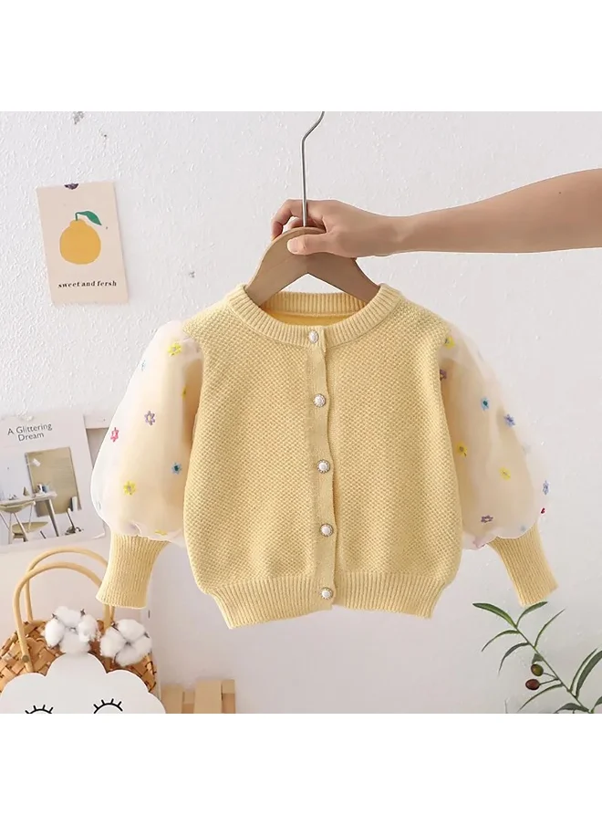 صندوق المفاجآت الصغيرة Yellow Floral Puff Style Stylish Warmer Cardigan & Christmas Sweater for toddlers & Kids